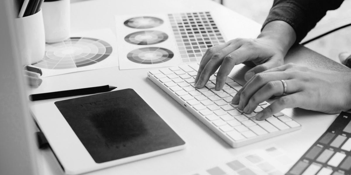 Designer Working On Brand Color Guide Bw