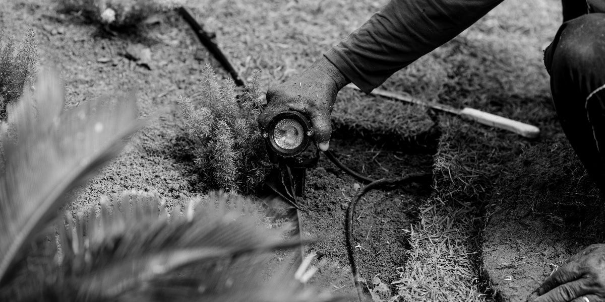 Man Fixing Landscape Lighting