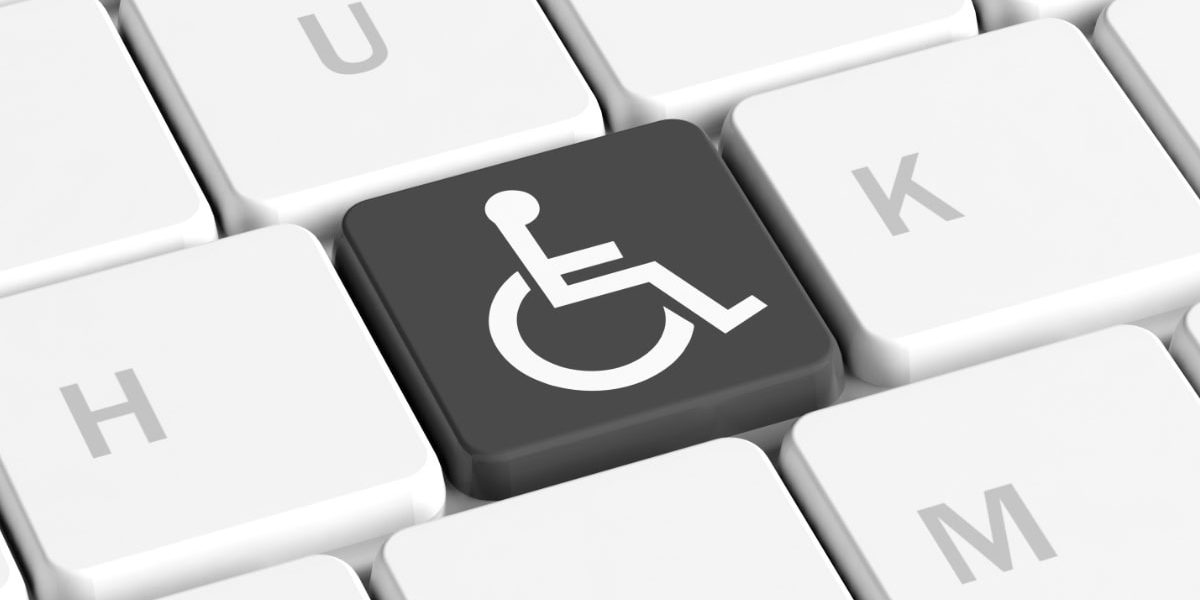 Disability, Handicapped. Blue Key Button With Wheelchair Sign On A Computer Keyboard, Banner. 3d Illustration